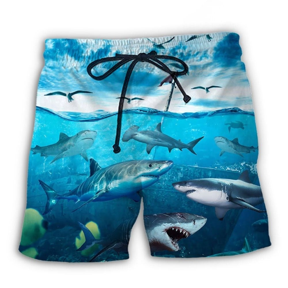 Dark Ocean Shark Beach Shorts For Seaside Travel And Relaxed Casual Style