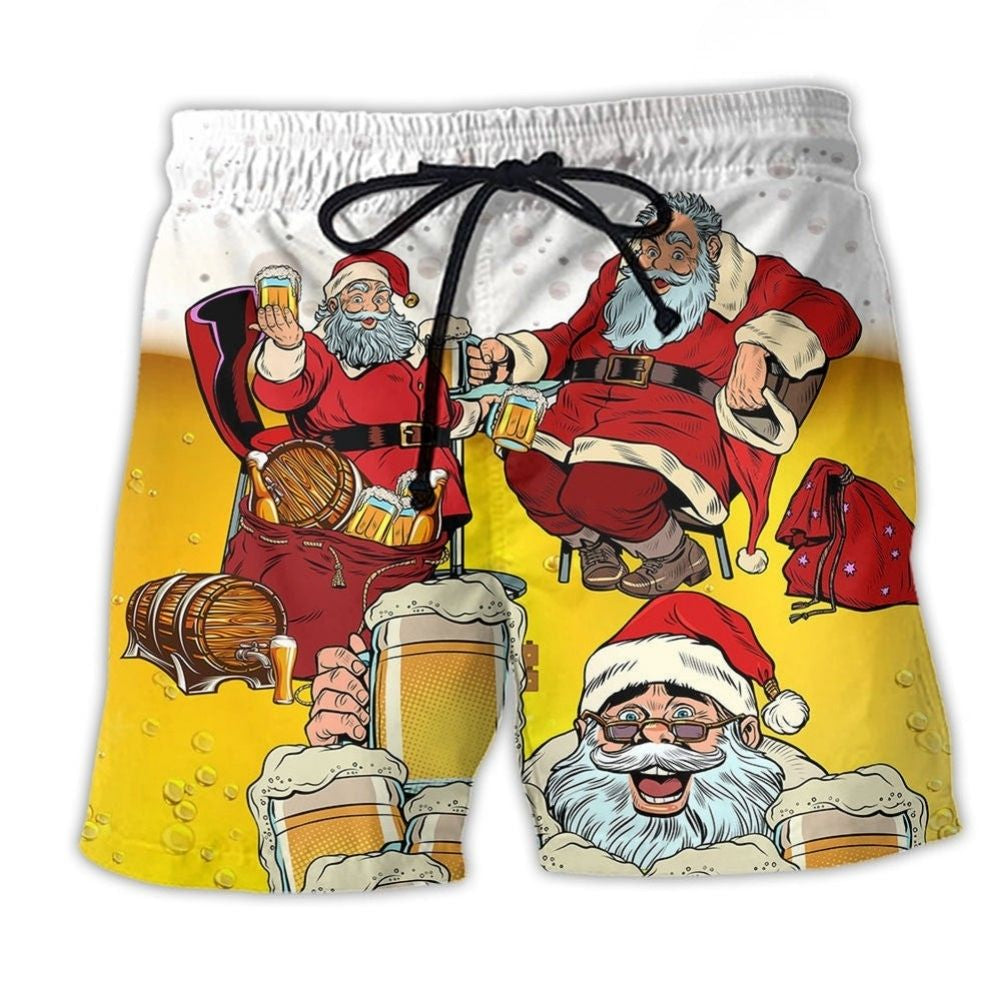 Christmas Santa Wants More Beer Funny Holiday Beach Shorts Pattern Detail For Sunny Outdoor Activities