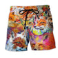 Colorful Fox Painting Beach Shorts For Warm Weather Outings And Leisure And Relaxation