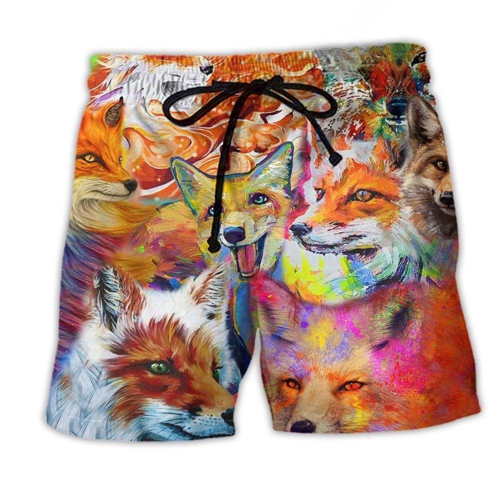 Colorful Fox Painting Beach Shorts For Warm Weather Outings And Leisure And Relaxation