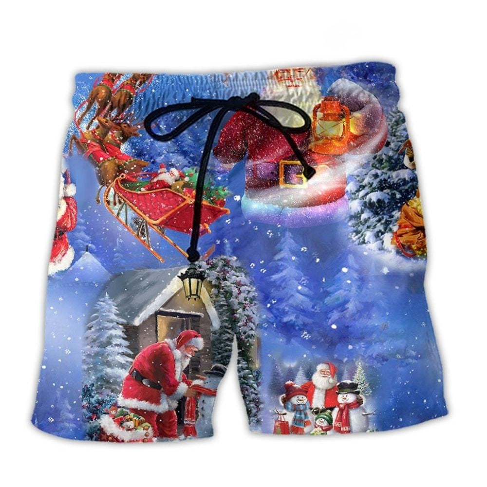 Christmas Santa Coming To Town Beach Shorts Design Detail For Seasonal Resort Style