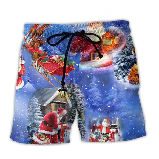 Christmas Santa Coming To Town Beach Shorts Design Detail For Seasonal Resort Style