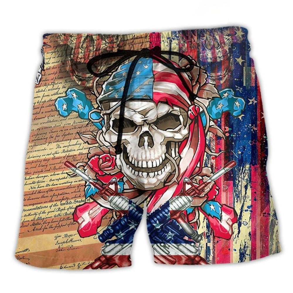 Patriotic Skull Floral America Beach Shorts For Resort Days And Distinctive Seasonal Style