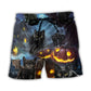 Halloween Black Cat Dark Night Pumpkin Beach Shorts For Resort Days And Comfortable Daily Wear
