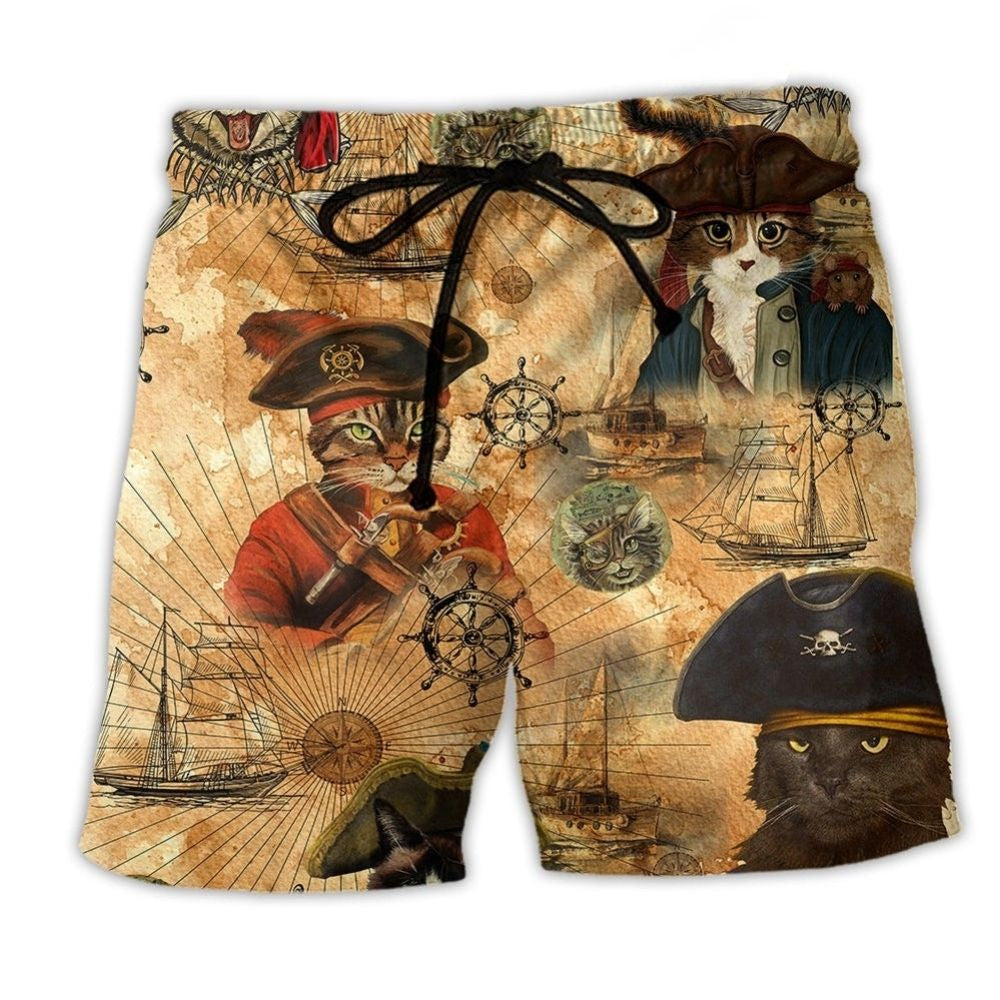 Cat Pirate Adventure Story Beach Shorts Design Detail For Coastal Escapes And Daily Wear