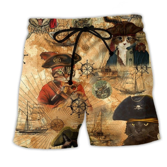 Cat Pirate Adventure Story Beach Shorts Design Detail For Coastal Escapes And Daily Wear