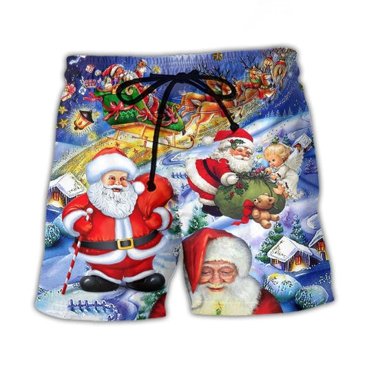Cute Funny Santa Holiday Beach Shorts Print Detail For Beach Activities And Vacation Wear
