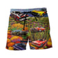 Muscle Car Scenic Landscape Beach Shorts For Vacation Travel And Casual Outdoor Comfort