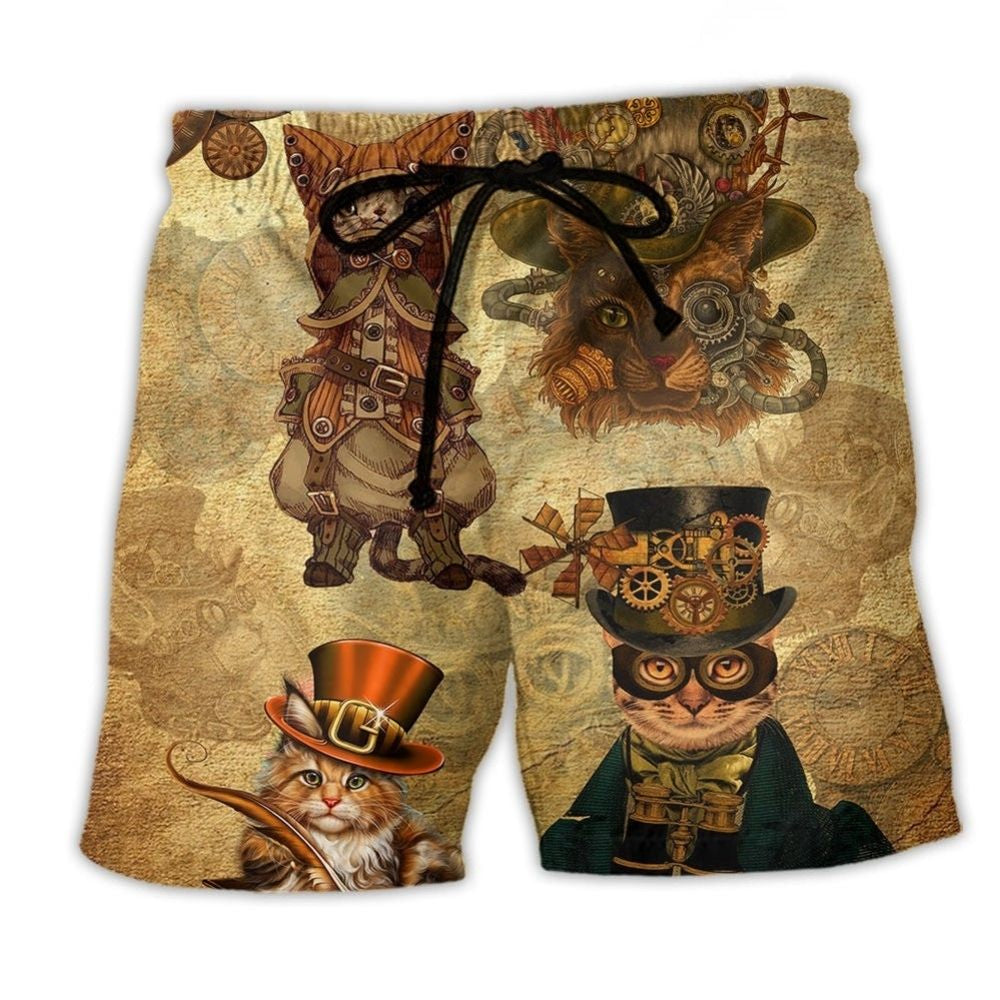 Vintage Cat Machine Beach Shorts For Beach Days And Leisure And Relaxation
