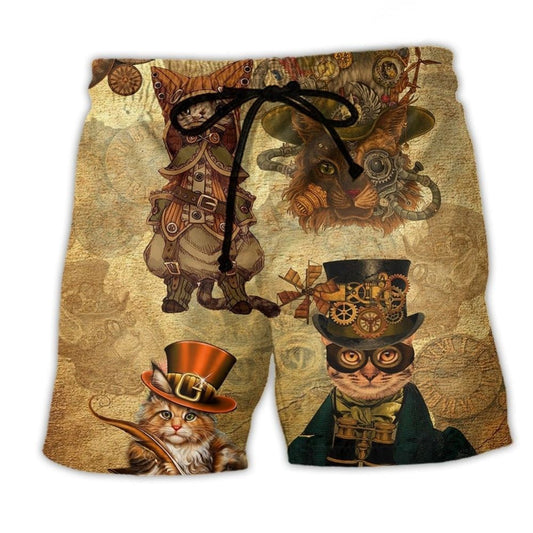 Vintage Cat Machine Beach Shorts For Beach Days And Leisure And Relaxation