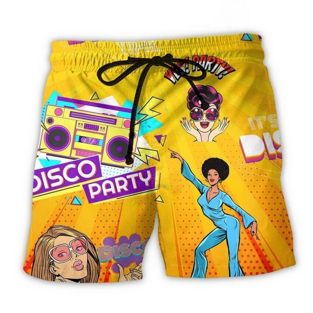 Disco Party Time Music Beach Shorts Print Detail For Beach Activities And Vacation Wear