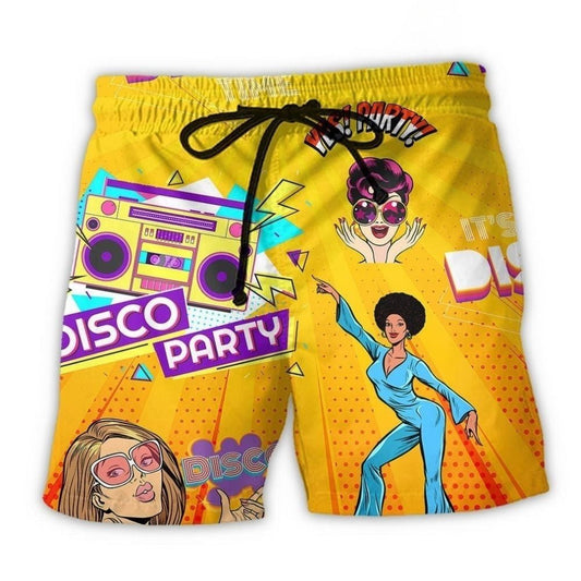 Disco Party Time Music Beach Shorts Print Detail For Beach Activities And Vacation Wear