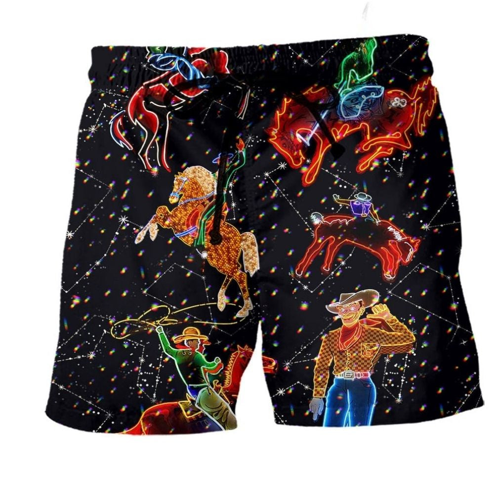 Cowboy Neon Beach Shorts Print Detail For Thoughtful Gift Giving