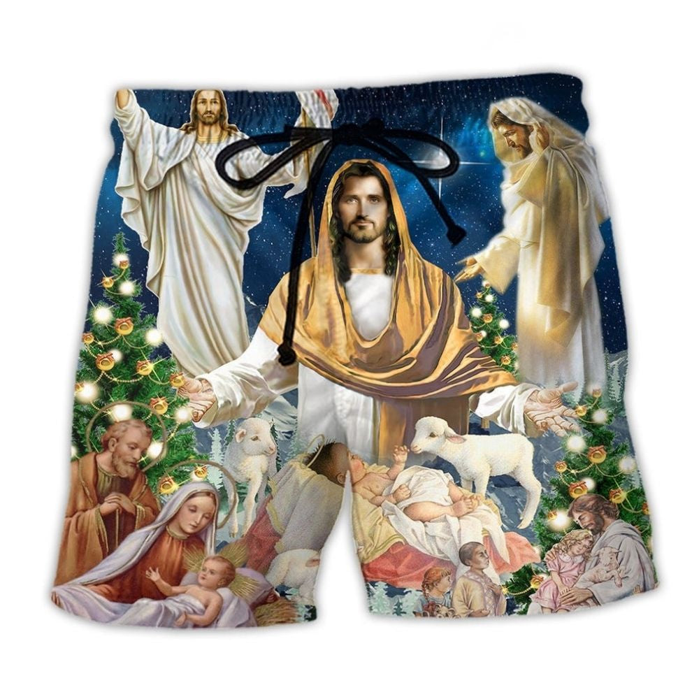 Christmas Miracle Night Beach Shorts Pattern View For Relaxed Vacation Styling