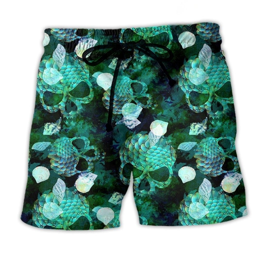 Green Skull Fish Fantasy Beach Shorts For Tropical Getaways And Weekend Adventures