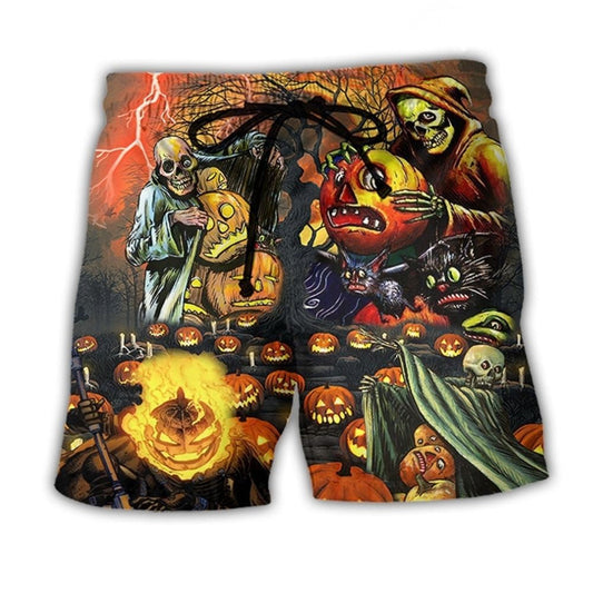 Halloween Dark Skull Pumpkin Scary Beach Shorts For Resort Days And Bright Summer Outfits