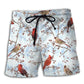 Cardinal Bird Winter Nature Beach Shorts For Resort Travel And Thoughtful Summer Gifting