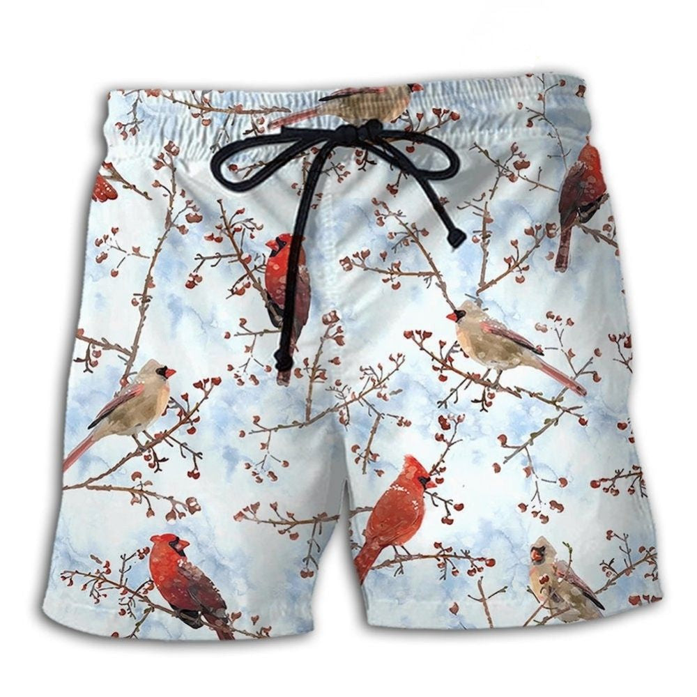 Cardinal Bird Winter Nature Beach Shorts For Resort Travel And Thoughtful Summer Gifting