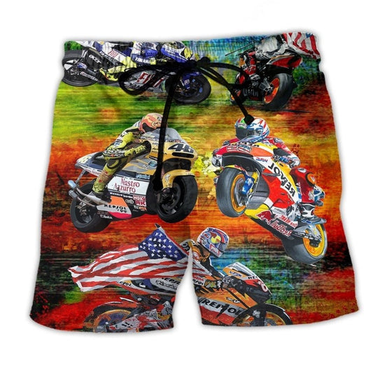 Motorcycle Racing Colorful Beach Shorts For Seaside Travel And Relaxed Holiday Style