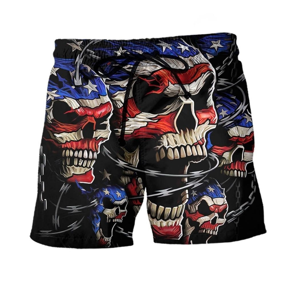 America Skull Forever Beach Shorts Design Detail For Coastal Escapes And Daily Wear