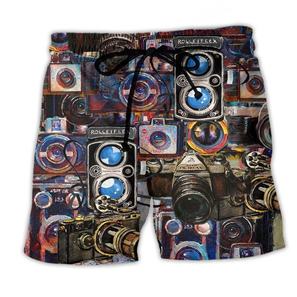 Camera Good Old Days Retro Beach Shorts Design Detail For Coastal Escapes And Daily Wear