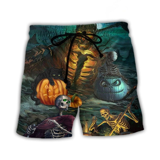 Dark Scary Skull Pumpkin Halloween Beach Shorts For Outdoor Adventures And Leisure And Relaxation