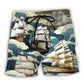 Vintage Sailing Wave Beach Shorts For Summer Festivals And Relaxed Casual Style