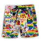 LGBT Rainbow Pride Bold Identity Beach Shorts Artwork Detail For Comfortable Everyday Summer Wear