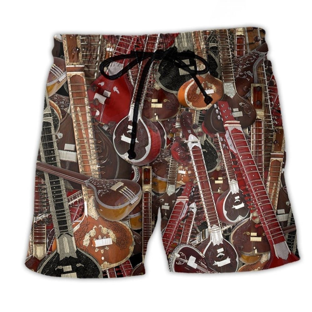 Sitar Player Humor Music Quote Beach Shorts Artwork Detail For Comfortable Everyday Summer Wear