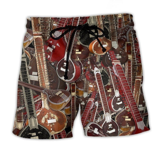 Sitar Player Humor Music Quote Beach Shorts Artwork Detail For Comfortable Everyday Summer Wear