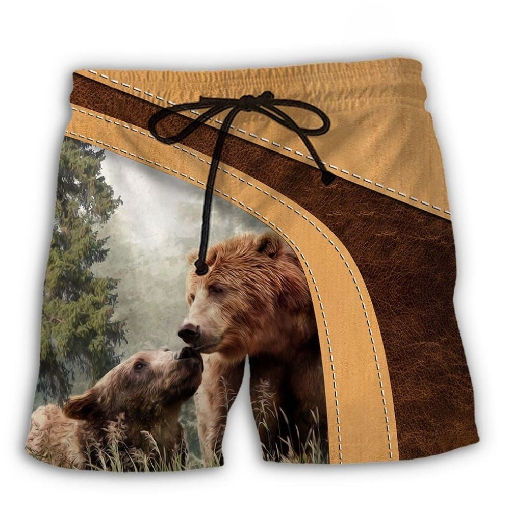 Old Bear And Honey Woodland Beach Shorts For Summer Vacation And Coastal Travel