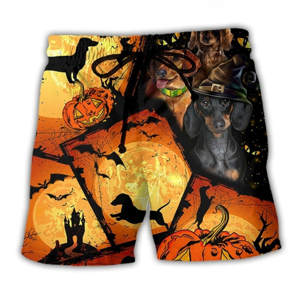 Dachshund Pumpkin Halloween Beach Shorts For Sunny Day Getaways And Bright Summer Outfits