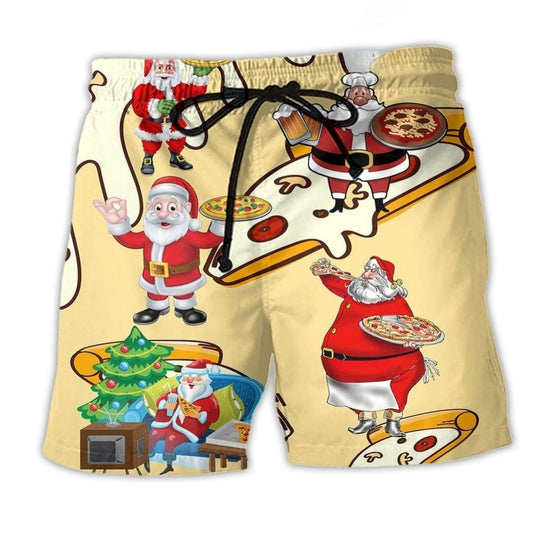 Christmas Santa Pizza Fun Beach Shorts For Resort Travel And Thoughtful Summer Gifting