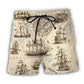 Vintage Pirate Sailing Map Beach Shorts For Tropical Holidays And Everyday Comfort