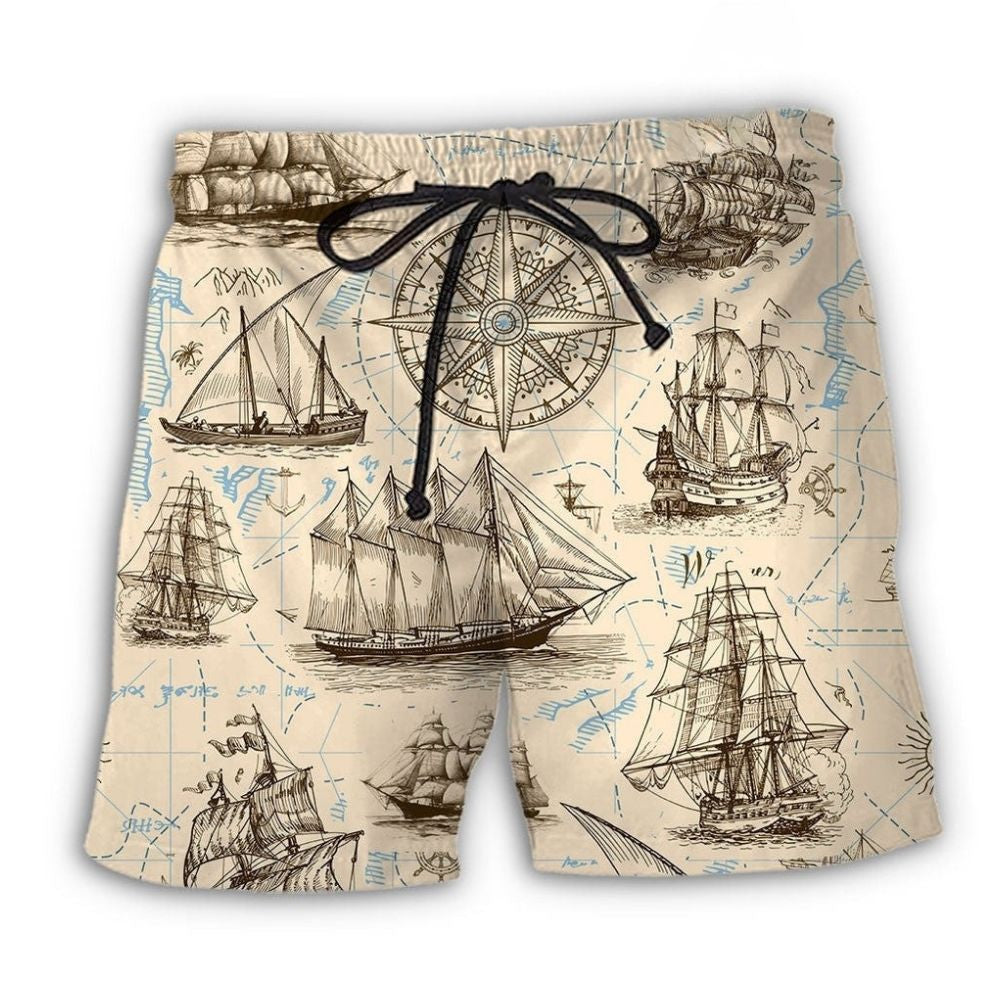 Vintage Pirate Sailing Map Beach Shorts For Tropical Holidays And Everyday Comfort