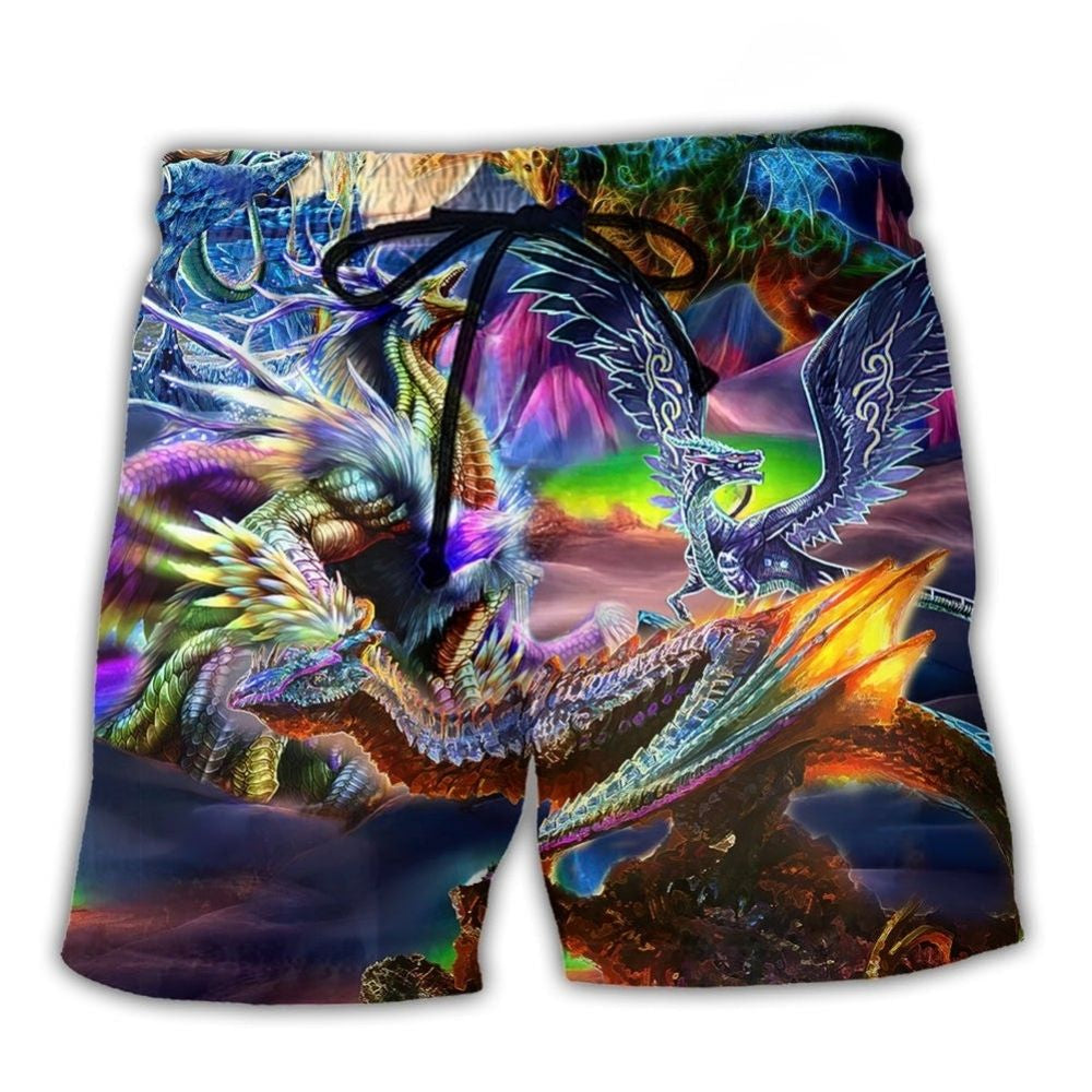 Neon Dragon Legends Colorful Beach Shorts Pattern Detail For Relaxed Warm Weather Outfits