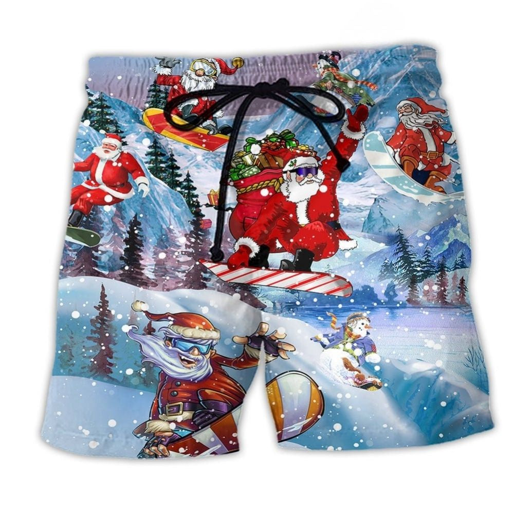 Snowboarding Heaven Earth Christmas Beach Shorts Design Detail For Resort And Beach Day Style
