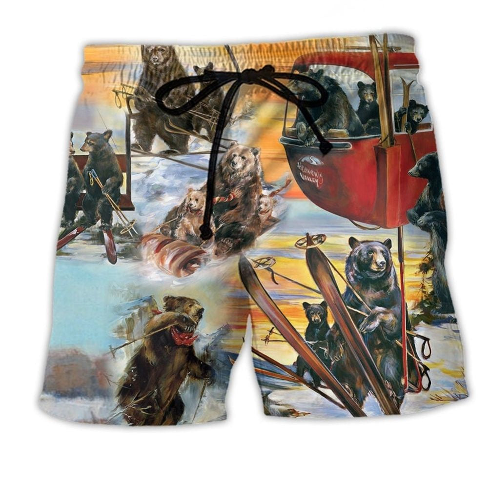 Live Breathe Ski Bear Winter Beach Shorts Print Detail For Beach Activities And Vacation Wear