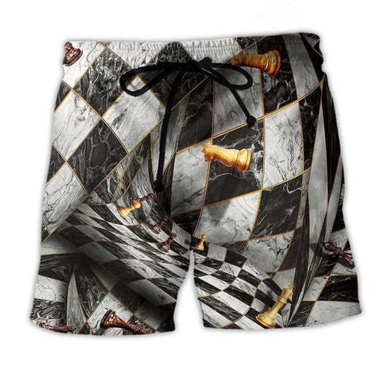 Mysterious Chess Strategy Dark Beach Shorts Design View For Poolside Relaxation And Holiday Trips