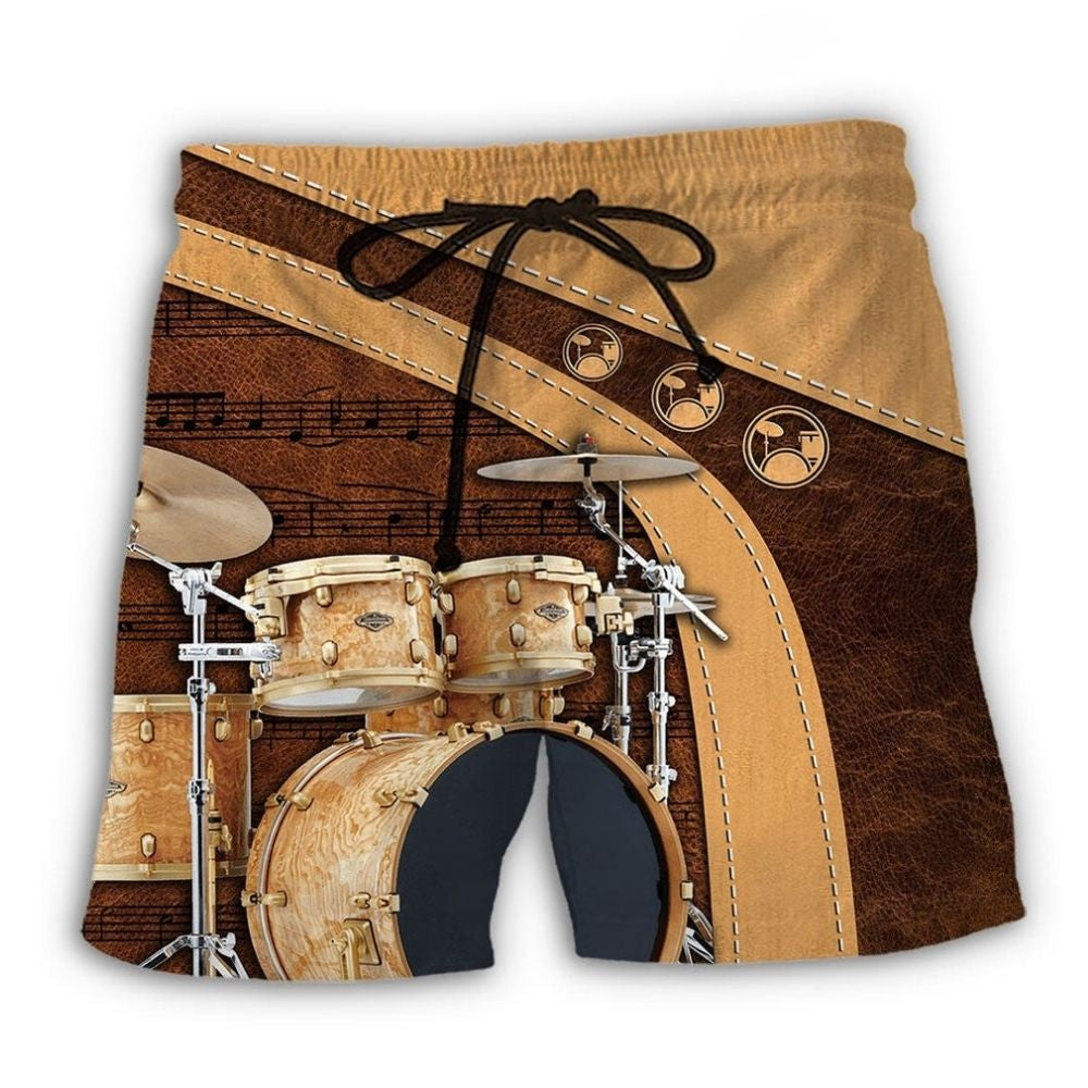 Old Drummer And Lovely Lady Vintage Beach Shorts Pattern View For Coastal Holidays And Casual Activities