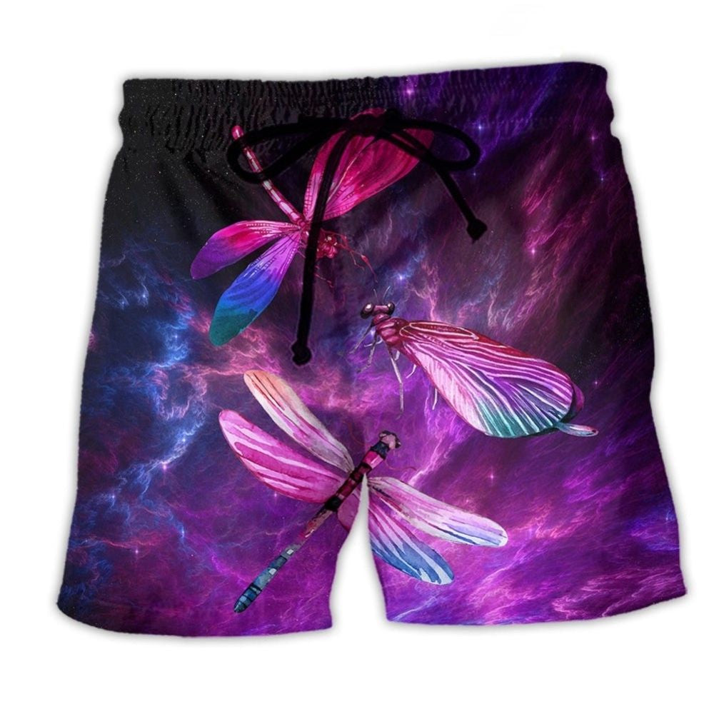 Purple Dragonfly Sky Beach Shorts For Summer Vacations And Easy Warm Weather Wear
