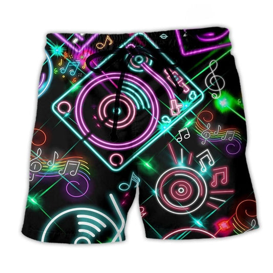 Music Record Player Memory Beach Shorts For Oceanfront Weekends And Weekend Casual Style
