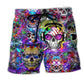 Hippie Skull Colorful Flowers Beach Shorts Print Detail For Dark Fantasy Summer Style