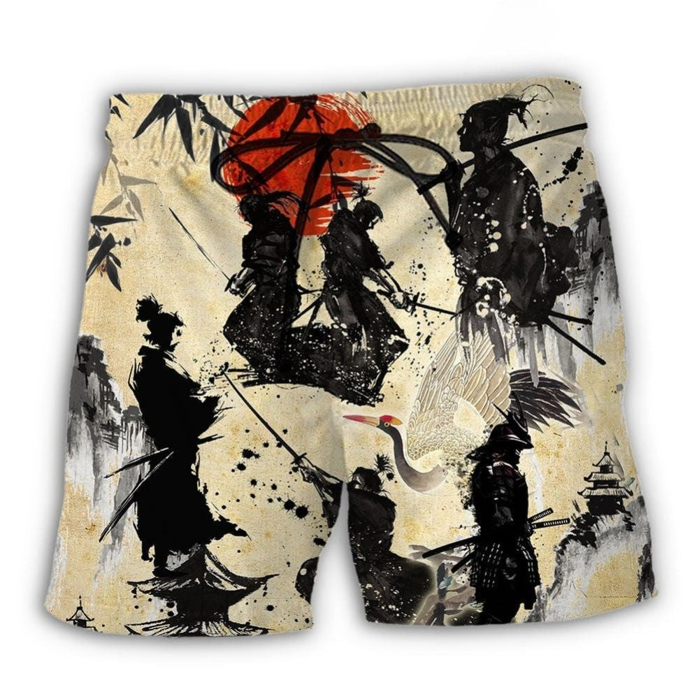 Samurai Mountain Sketch Beach Shorts For Resort Days And Comfortable Daily Wear
