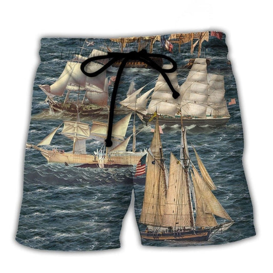 Sail Festival Ships Adventure Beach Shorts Print Detail For Beach Activities And Vacation Wear