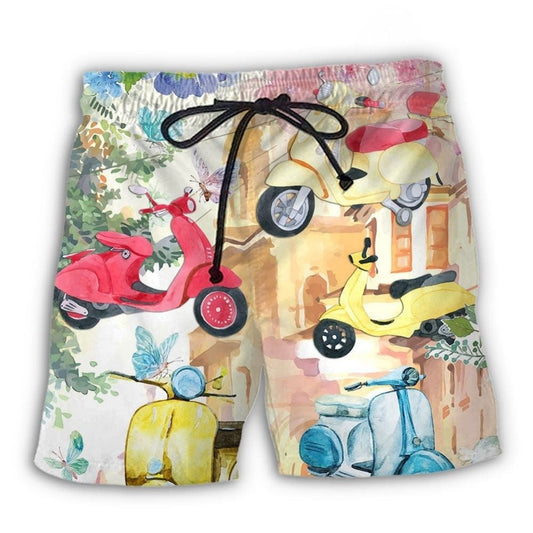 Scooter Floral Watercolor Beach Shorts For Sunny Day Getaways And Lightweight Summer Style