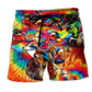 Duck Red Green Fire Beach Shorts Artwork Detail For Animal Lover Gift Giving