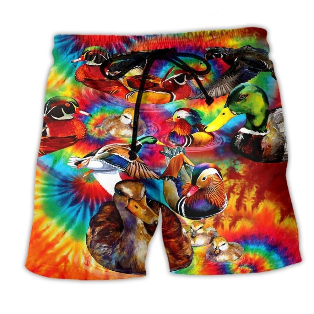 Duck Red Green Fire Beach Shorts Artwork Detail For Animal Lover Gift Giving