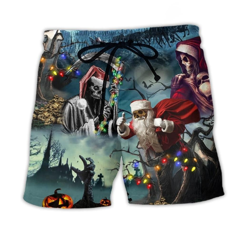 Christmas Santa Skull Beach Shorts Design Detail For Coastal Escapes And Daily Wear