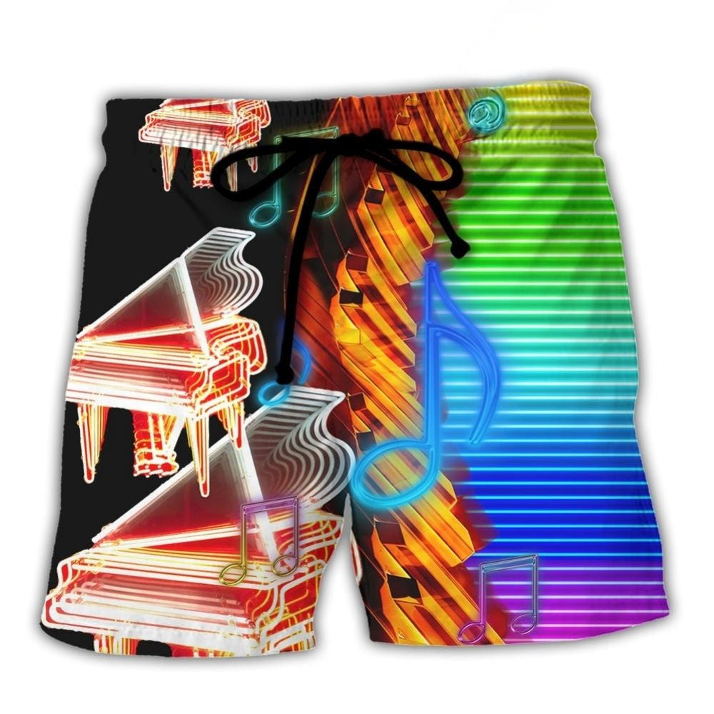 Neon Piano Colorful Music Beach Shorts Pattern View For Coastal Holidays And Casual Activities